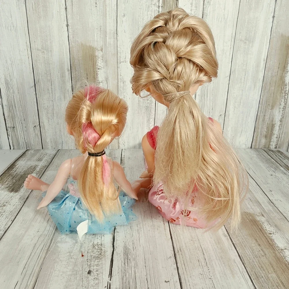 Disney Princess Doll Set Blonde Hair Red Floral Dress and Blue Glitter Tutu